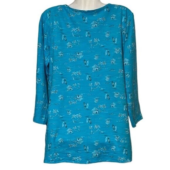 Fresh Produce women's boxy pullover Size Medium Hawaiian Print Split Neck Blue‎ - Picture 3 of 8